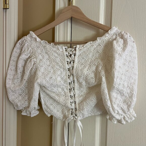 For Love And Lemons White Lace Crop Top - Picture 2 of 3